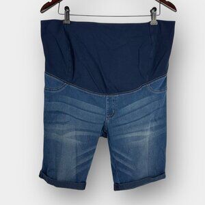 Paisley‎ Sky Maternity Denim Shorts XL Full Panel Blue Stretch Bermuda High Rise